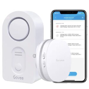 govee wifi water sensor, 100db adjustable audio alarm and smart app alerts, leak and drip alert with email, detector for home, basement(not support 5g wifi)