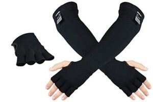 100% kevlar protective sleeves- anti heat scratch & cut resistant arm sleeve with finger opening- safety sleeves for arms- long arm guard protector for work welding- bite proof- 18 inches black 1 pair