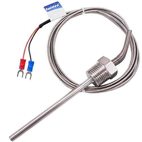 Twidec/2M NPT 1/2"inch (6X100MM) Pipe Thread Temperature Sensor Probe Two Wire Temperature Controller (0~600℃) 304 Stainless Steel K Type Thermocouple MT-205-1/2