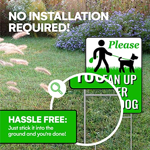 Signs Authority Clean Up After Your Dog Signs 12"x9" with Metal H-Stake | No Poop Signs for Lawn No Pooping Dog Signs For Yard | Pick Up After Your Dog Sign with Stake | Clean After Your Dog Sign