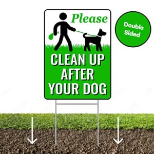 Signs Authority Clean Up After Your Dog Signs 12"x9" with Metal H-Stake | No Poop Signs for Lawn No Pooping Dog Signs For Yard | Pick Up After Your Dog Sign with Stake | Clean After Your Dog Sign