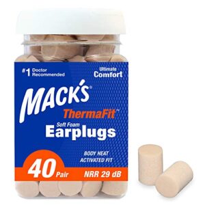 mack’s thermafit soft foam earplugs, 40 pair - comfortable ear plugs for sleeping, snoring, work, travel & loud events | made in usa