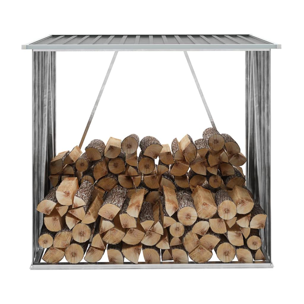 vidaXL Firewood Rack, Log Holder with Roof, Log Storage, Firewood Stand for Outdoor Backyard Garden Patio Porch, Gray Galvanized Steel 64.2"