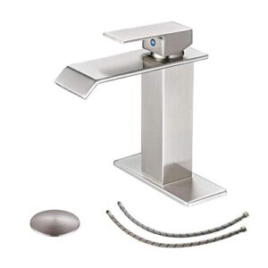 bwe waterfall bathroom faucet brushed nickel with pop up drain stopper overflow assembly and supply hose single handle for sink 1 hole bathroom sink faucet parts spout bath lavatory vanity