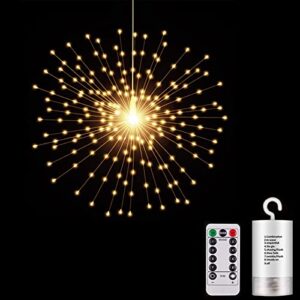 200 led starburst sphere lights,firework lights battery powered, tent chandelier remote control, waterproof hanging lights for gardens courtyards porches christmas party home decor（warm white）