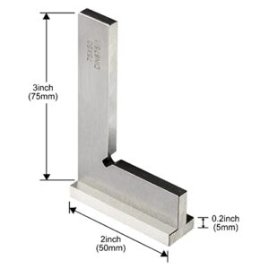 Precision Machinist Square 3 Inch Engineer Square 90 Degree Right Angle Ruler Ground Hardened Steel with Seat 3 x 2 Inch