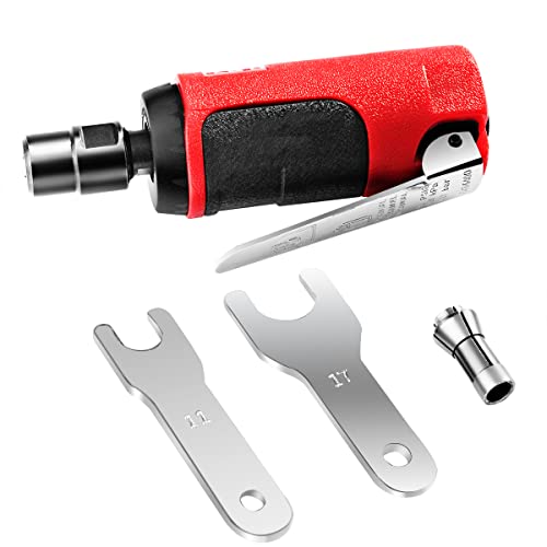 Goplus 1/4-inch Compact Straight Air Die Grinder, 25000 RPM Free Speed w/ 1/4" ，1/8" Collets and 2 Wrenches (Red+Black)