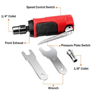Goplus 1/4-inch Compact Straight Air Die Grinder, 25000 RPM Free Speed w/ 1/4" ，1/8" Collets and 2 Wrenches (Red+Black)