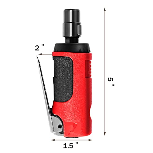 Goplus 1/4-inch Compact Straight Air Die Grinder, 25000 RPM Free Speed w/ 1/4" ，1/8" Collets and 2 Wrenches (Red+Black)