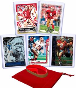 steve young football cards (5) assorted bundle - san francisco 49ers trading card gift set