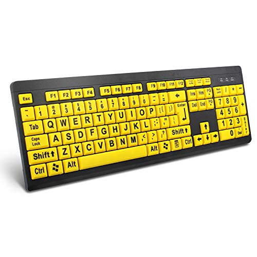 BOOGIIO Large Print Computer Keyboard, Wired USB High Contrast Keyboard with Oversized Print Letters for Visually Impaired Low Vision Individuals (Yellow+Black)