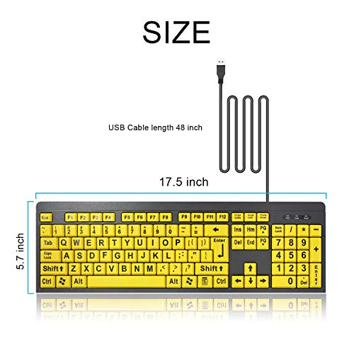 BOOGIIO Large Print Computer Keyboard, Wired USB High Contrast Keyboard with Oversized Print Letters for Visually Impaired Low Vision Individuals (Yellow+Black)