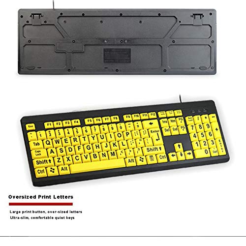 BOOGIIO Large Print Computer Keyboard, Wired USB High Contrast Keyboard with Oversized Print Letters for Visually Impaired Low Vision Individuals (Yellow+Black)