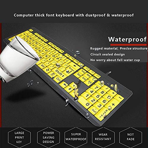 BOOGIIO Large Print Computer Keyboard, Wired USB High Contrast Keyboard with Oversized Print Letters for Visually Impaired Low Vision Individuals (Yellow+Black)