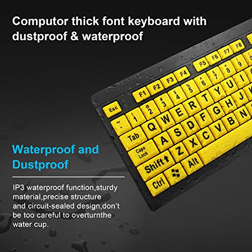 BOOGIIO Large Print Computer Keyboard, Wired USB High Contrast Keyboard with Oversized Print Letters for Visually Impaired Low Vision Individuals (Yellow+Black)