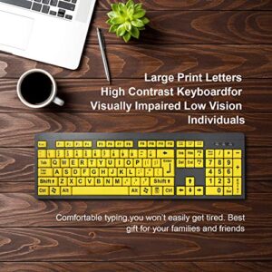 BOOGIIO Large Print Computer Keyboard, Wired USB High Contrast Keyboard with Oversized Print Letters for Visually Impaired Low Vision Individuals (Yellow+Black)