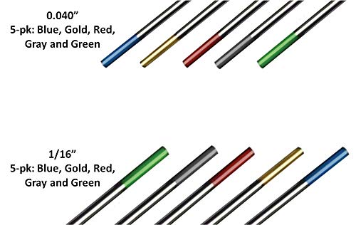 WeldingCity 10-pk Premium TIG Welding Tungsten Electrode 1/16"-3/32" x 7" ASSORTED ALLOYING Green-Red-Gray-Gold-Blue