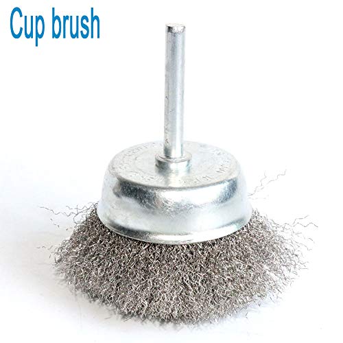 FPPO Stainless Steel Wire Wheel Brush & Crimped Cup Brush Kit for Drill,Fine Wire Diameter 0.0059 Inch,for Rotary Tool with 1/4-Inch Shank,Removal of Rust,deburring,paint (7pcs)