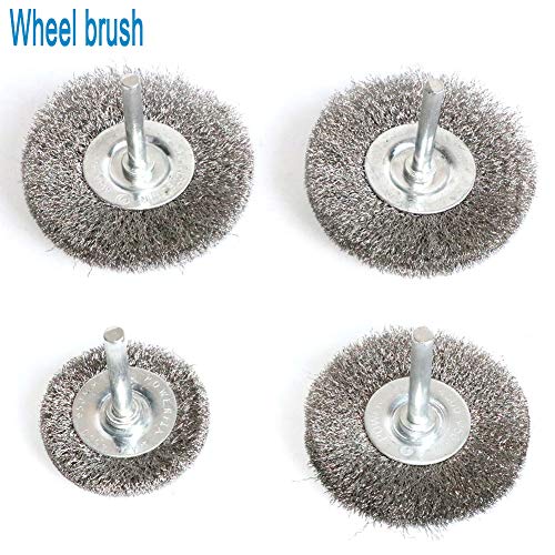 FPPO Stainless Steel Wire Wheel Brush & Crimped Cup Brush Kit for Drill,Fine Wire Diameter 0.0059 Inch,for Rotary Tool with 1/4-Inch Shank,Removal of Rust,deburring,paint (7pcs)