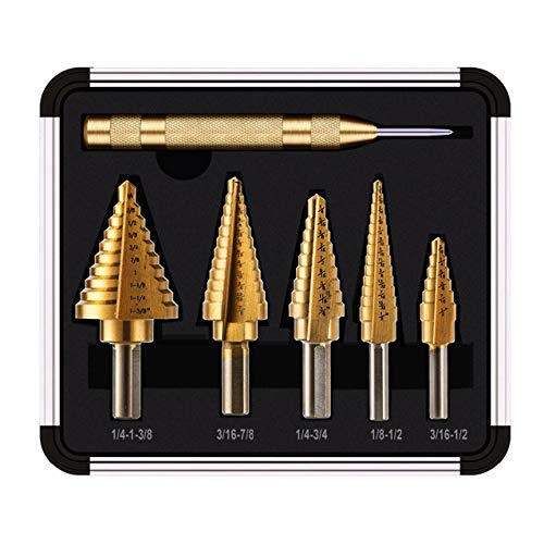 Knoweasy Step Drill Kit - 5PCS HSS Titanium Step Drill with Automatic Center Punch and 50 Sizes of High-Speed Steel Step Drills for Multiple Hole Drilling