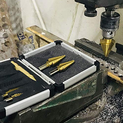 Knoweasy Step Drill Kit - 5PCS HSS Titanium Step Drill with Automatic Center Punch and 50 Sizes of High-Speed Steel Step Drills for Multiple Hole Drilling