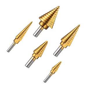 Knoweasy Step Drill Kit - 5PCS HSS Titanium Step Drill with Automatic Center Punch and 50 Sizes of High-Speed Steel Step Drills for Multiple Hole Drilling