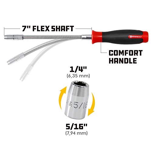 Powerbuilt Flexible Hose Clamp Driver 1/4 Inch and 5/16 Inch, Auto Specialty Tool, Car Service Loosen and Tighten Hose Clamp Nuts - 647769