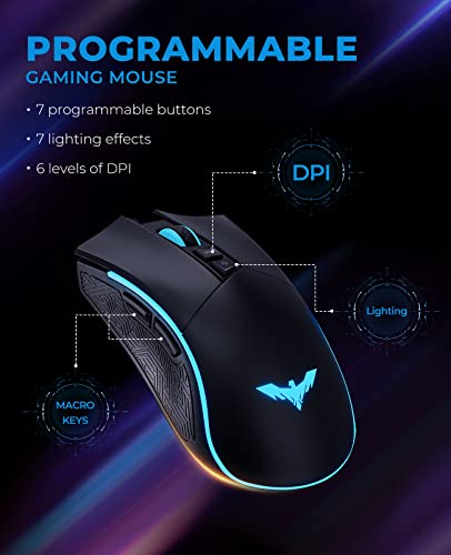 havit Mechanical Keyboard and Mouse Combo RGB Gaming 104 Keys Blue Switches Wired USB Keyboards with Detachable Wrist Rest, Programmable Gaming Mouse for PC Gamer Computer Desktop (Black)