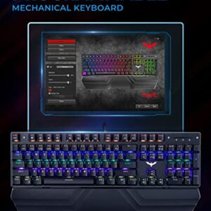 havit Mechanical Keyboard and Mouse Combo RGB Gaming 104 Keys Blue Switches Wired USB Keyboards with Detachable Wrist Rest, Programmable Gaming Mouse for PC Gamer Computer Desktop (Black)