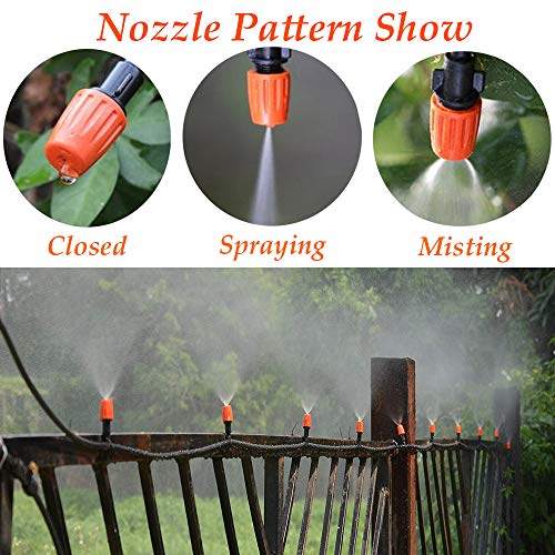 MSDADA 50pcs Micro Spray Adjustable Flow Irrigation Drippers, 1/4 InchGarden Adjustable Sprinkler drip Irrigation Mister Heads with 3 Tee Irrigation Misting Drip Kit