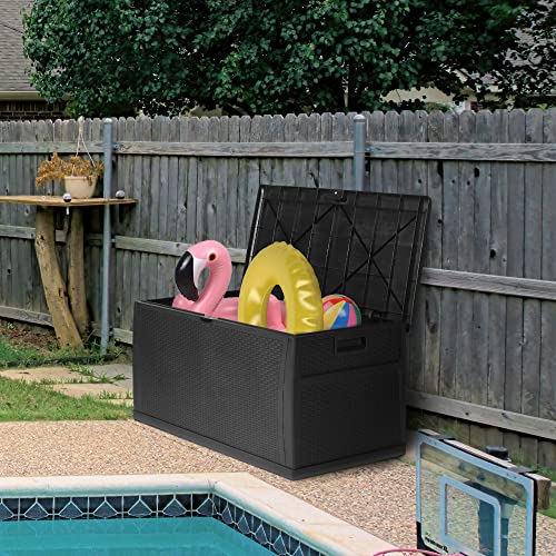 LUCKYERMORE 120 Gallon Large Deck Box, Waterproof Large Capacity for Patio, Garden, Large Outdoor Resin Rattan Storage Box Rainproof, Lockable