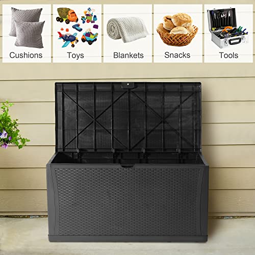 LUCKYERMORE 120 Gallon Large Deck Box, Waterproof Large Capacity for Patio, Garden, Large Outdoor Resin Rattan Storage Box Rainproof, Lockable