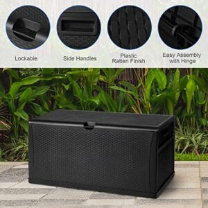 LUCKYERMORE 120 Gallon Large Deck Box, Waterproof Large Capacity for Patio, Garden, Large Outdoor Resin Rattan Storage Box Rainproof, Lockable