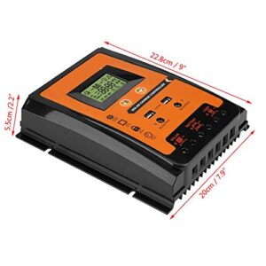 Fydun MPPT Solar Charge Controller 12V/24V Solar Panel Battery Regulator Dual USB LCD Display Panel Regulator Current 30A 50A 70A Black + Orange (70A)