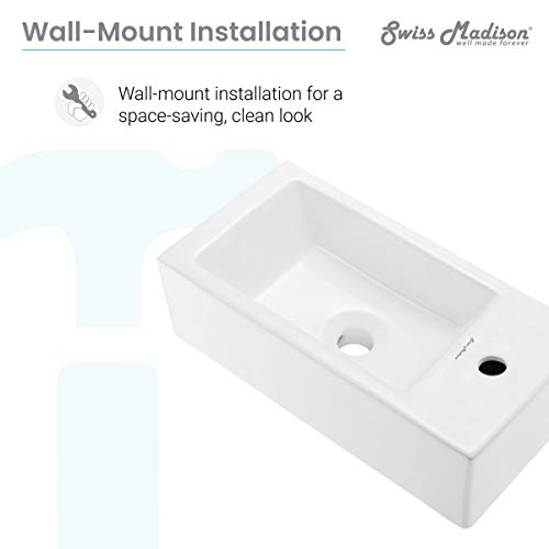 Swiss Madison Well Made Forever SM-WS316 Voltaire Wall Hung Sink, Glossy White