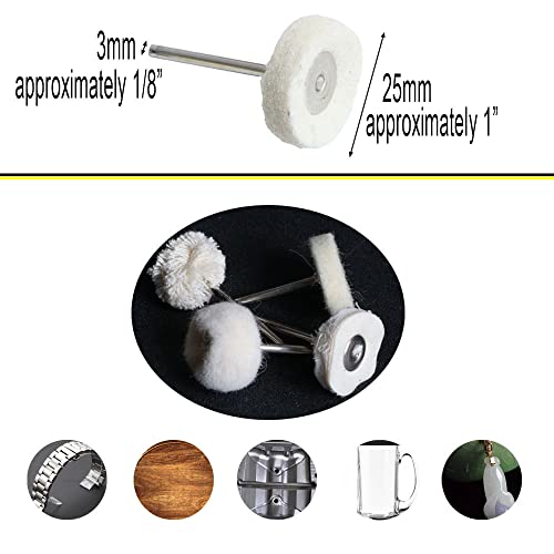 FPPO 1Inch Polishing Buffing Wheel Set,Wool Felt Cotton Mounted 3mm Shank for Rotary Tool Accessories,Mini Brush Polishing Kit for Watch and Jewelry 50 Pieces