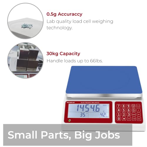 30kg American Fristaden Lab Industrial Counting Scale, Digital Balance for Counting Parts and Coins, 30kg Capacity/0.5g Accuracy, Measures in US or Metric Units, Electronic Gram Scale, 1-Year Warranty