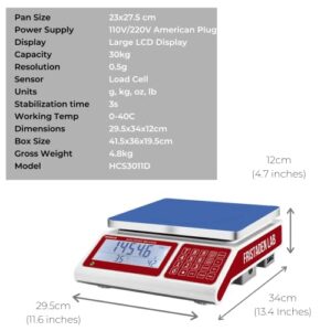 30kg American Fristaden Lab Industrial Counting Scale, Digital Balance for Counting Parts and Coins, 30kg Capacity/0.5g Accuracy, Measures in US or Metric Units, Electronic Gram Scale, 1-Year Warranty