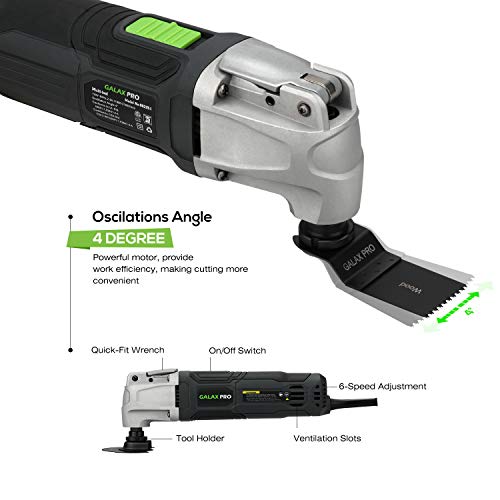 GALAX PRO 2.4Amp 6 Variable Speed Oscillating Multi-Tool Kit with Quick-Lock accessory change, Oscillating Angle:3°, 28pcs Accessories and Carry Bag