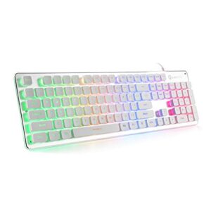 langtu membrane gaming keyboard, rainbow led backlit quiet keyboard for office, usb wired all-metal panel 25 keys anti-ghosting computer keyboard 104 keys - l1 white/silver…