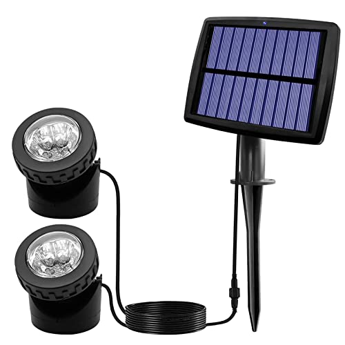 AVEKI Solar Pond Spotlights, 12 LED Solar Underwater Lights with Dual Head Waterproof Submarine Landscape Spotlight Security Lighting for Outdoor Patio Ganden Fountain Pond