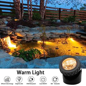 AVEKI Solar Pond Spotlights, 12 LED Solar Underwater Lights with Dual Head Waterproof Submarine Landscape Spotlight Security Lighting for Outdoor Patio Ganden Fountain Pond