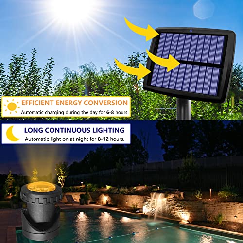 AVEKI Solar Pond Spotlights, 12 LED Solar Underwater Lights with Dual Head Waterproof Submarine Landscape Spotlight Security Lighting for Outdoor Patio Ganden Fountain Pond