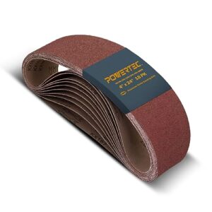 powertec 110008 4 x 24 inch sanding belts aluminum oxide belt sander sanding belt assortment, 3 each of 60 80 120 150 240 400 grits sandpaper for oscillating belt and spindle sander – 18 pack