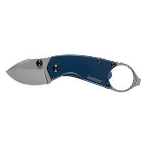 Kershaw Antic Folding Pocket Knife; 1.75-Inch 8Cr13MoV Stainless Steel Bead Blasted Blade, Stainless Steel PVD Coated Handle, Manual Opening, Bottle Opener and Flat Head Screwdriver (8710), Navy