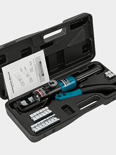 Hand Operated Hydraulic Crimping Tool Range 12 AWG-2/0 AWG for Cable Lugs Hydraulic Crimping Crimper Wire Terminal Lug Tool with 9 Pairs of Dies