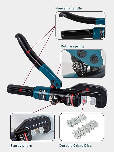 Hand Operated Hydraulic Crimping Tool Range 12 AWG-2/0 AWG for Cable Lugs Hydraulic Crimping Crimper Wire Terminal Lug Tool with 9 Pairs of Dies