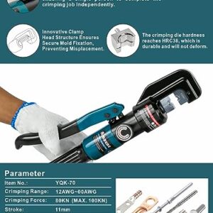 Hand Operated Hydraulic Crimping Tool Range 12 AWG-2/0 AWG for Cable Lugs Hydraulic Crimping Crimper Wire Terminal Lug Tool with 9 Pairs of Dies