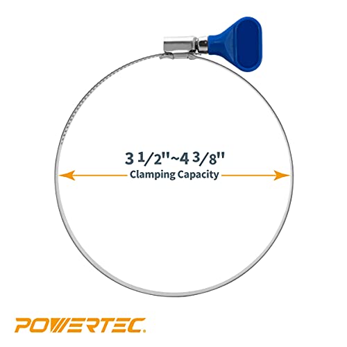 POWERTEC 70260 4 Inch Key Hose Clamp, Thumb Screw Key Adjustable Stainless Steel Hose Clamps for Dust Collection, Dust Collector and Dryer Vent Hose, Pipe Clamp, RV Clamp, Worm Gear Clamp, 10 pack