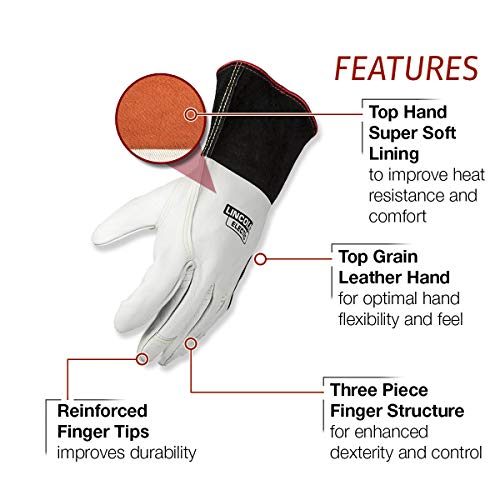 Lincoln Electric Premium TIG Welding Gloves | Top Grain Leather | High Dexterity | Medium | K2983-M, White